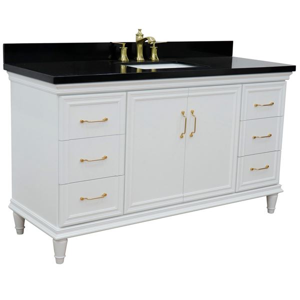 61" Single vanity in White finish with Black galaxy and rectangle sink