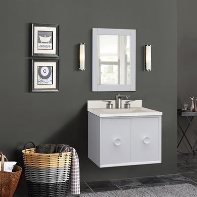 31 in. Single Wall Mount Vanity in White Finish with White Concrete Top and Rectangle Sink, Stora Collection