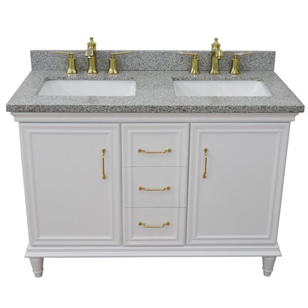 49" Double vanity in White finish with Gray granite and rectangle sink