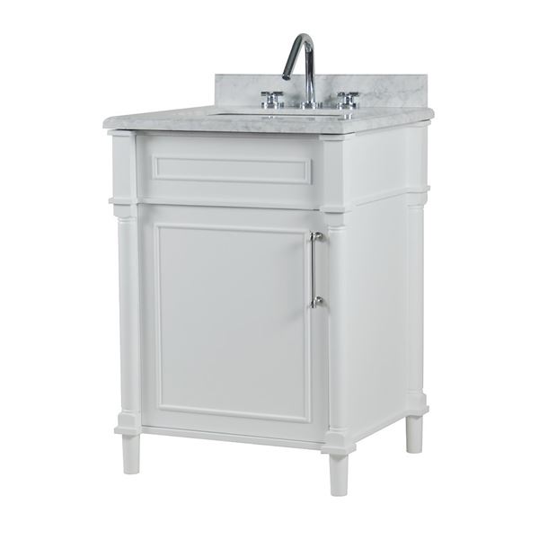 Napa 24 in. Single Vanity in White with White Carrara Marble Top with Brushed Nickel Hardware