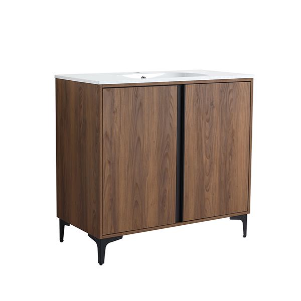 39 in. Single Vanity in Brown Walnut finish with Solid Surface Resin White Sink