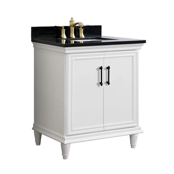 31" Single Vanity in White Finish with Black Galaxy and Rectangle Sink