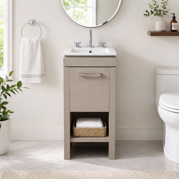 16" Single Sink Vanity In Light Gray With White Ceramic Sink