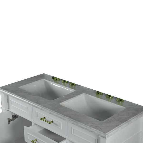 Napa 48 in. Double Vanity in White with White Carrara Marble Top with Gold Hardware