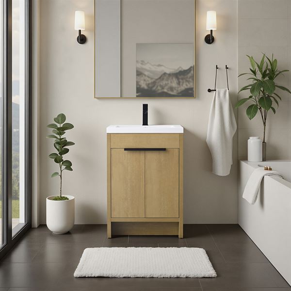 24 in. Single Vanity in Natural Oak finish with Solid Surface Resin White Sink