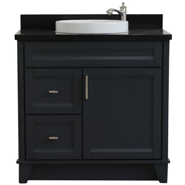 37 in. Single Vanity in Dark Gray Finish with Black Galaxy and Round Sink- Right Door/Center Sink