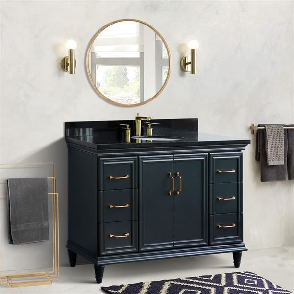49" Single sink vanity in Dark Gray finish with Black galaxy granite and and oval sink