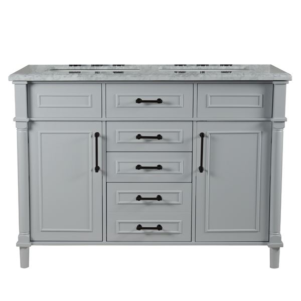 Napa 48" DOUBLE VANITY IN L/GRAY WITH WHITE CARRRA MARBLE TOP