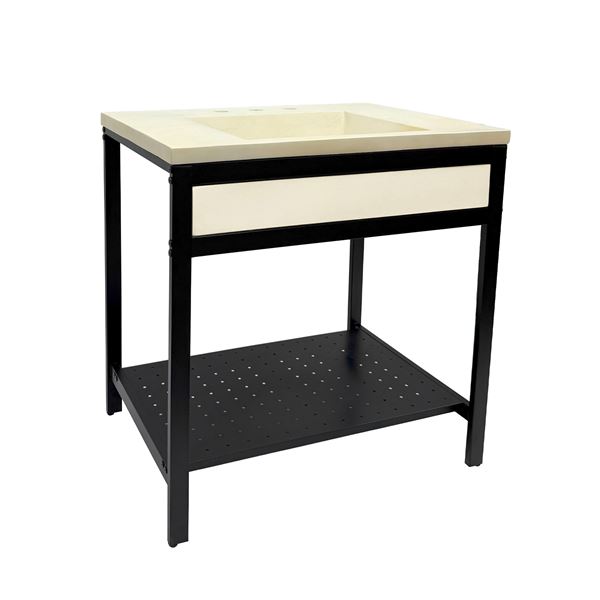 31 in. Single Sink Vanity- Black Metal Frame with Cream Concrete Ramp Sink Top