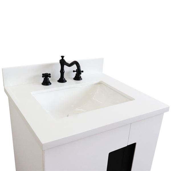 25" Single Sink Vanity in White Finish With White Quartz and Rectangle Sink