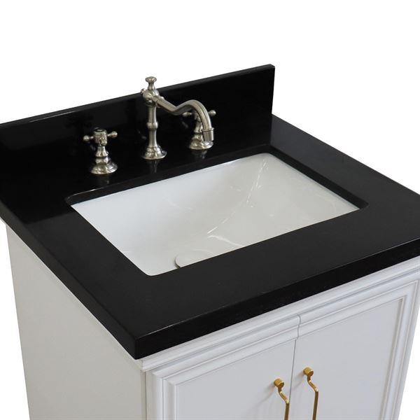 25" Single vanity in White finish with Black galaxy and rectangle sink