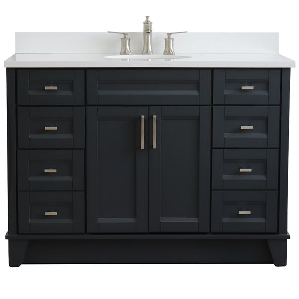 49" Single Sink Vanity in Dark Gray Finish With White Quartz and Oval Sink