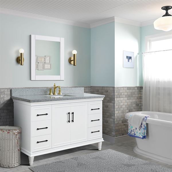61″ Single Vanity in White Finish with Gray Granite and Rectangle Sink