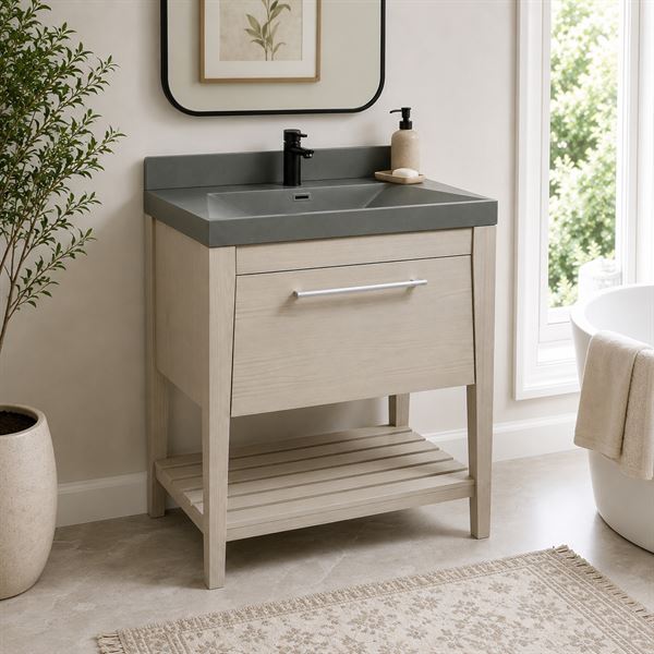 31.5″ Single Sink Vanity In Light Gray with Gray Composite Granite Top