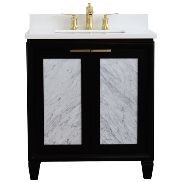 31" Single Sink Vanity in Black Finish With White Quartz With Rectangle Sink
