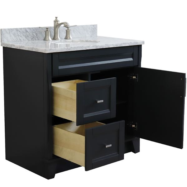 37 in. Single Vanity in Dark Gray Finish with White Carrara and Oval Sink- Right Door/Center Sink