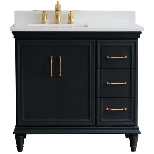 37" Single vanity in Dark Gray finish with White quartz and rectangle sink- Left door/Left sink