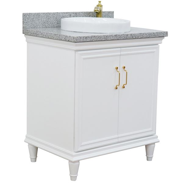 31" Single vanity in White finish with Gray granite and round sink