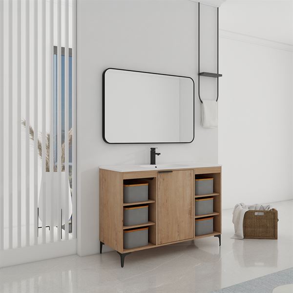 48 in. Single Vanity in Neutral finish with Solid Surface Resin White Sink