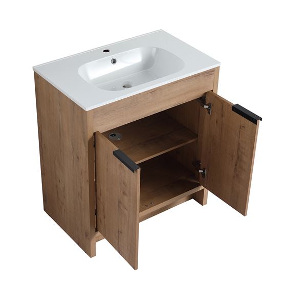 30 in. Single Vanity in Neutral finish with Solid Surface Resin White Sink