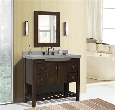 39 in Single Sink Vanity Rustic Wood Finish in Gray Concrete Top Gold Hardware