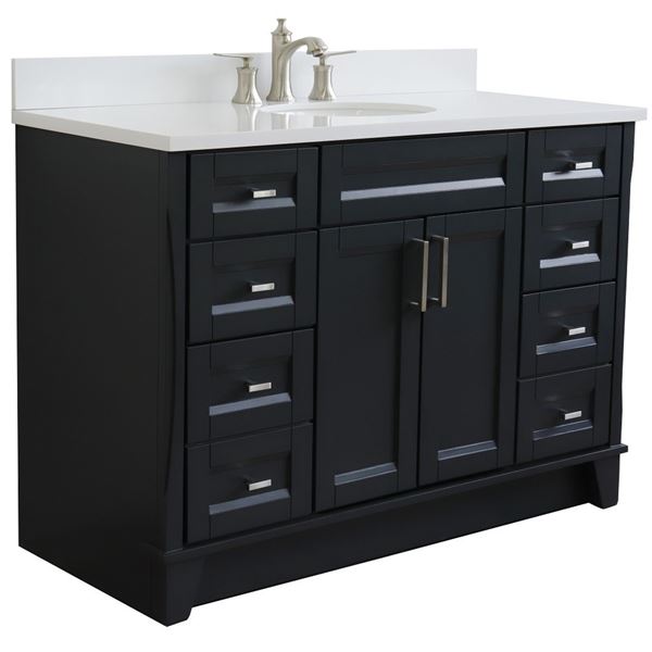49" Single Sink Vanity in Dark Gray Finish With White Quartz and Oval Sink