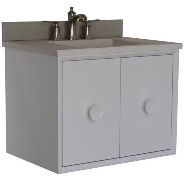 31 in. Single Wall Mount Vanity in White Finish with White Concrete Top and Rectangle Sink, Stora Collection