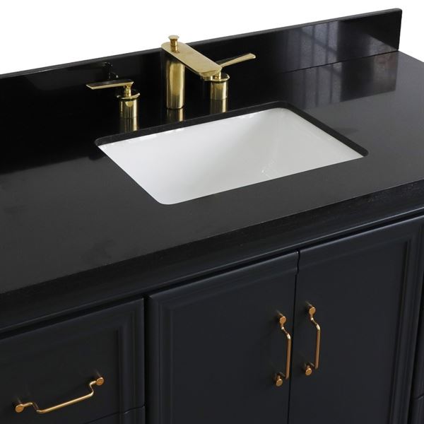 49" Single sink vanity in Dark Gray finish with Black galaxy granite and rectangle sink