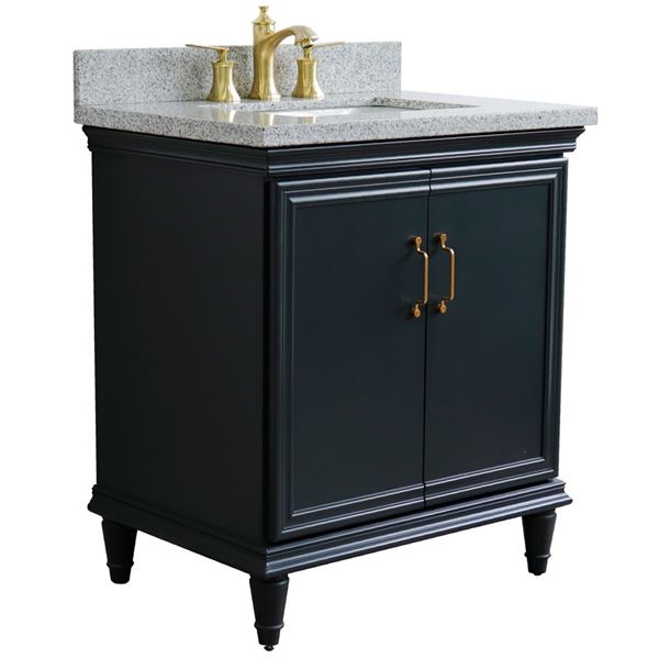 31" Single vanity in Dark Gray finish with Gray granite and rectangle sink