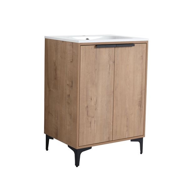 24 in. Single Vanity in Neutral finish with Solid Surface Resin White Sink