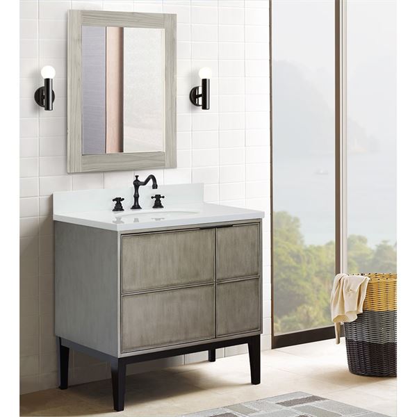37″ Single Vanity in Linen Brown Finish with White Quartz Top and Oval Sink