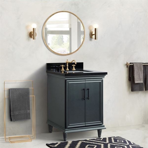 25″ Single Vanity in Dark Gray Finish with Black Galaxy and Rectangle Sink