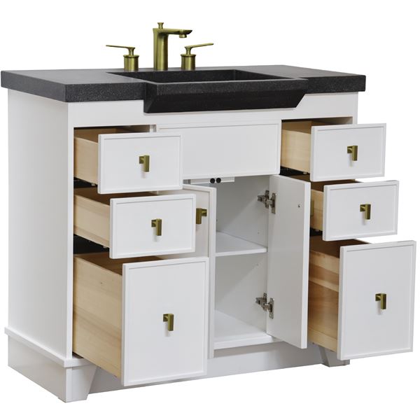 39 in Single Sink Vanity White Finish in Black Concrete Top and Gold Hardware