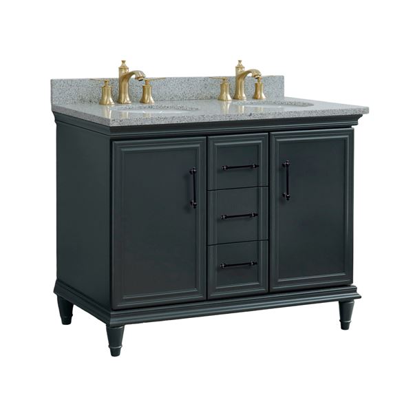 49" Double Vanity in Dark Gray Finish with Gray Granite and Oval Sink