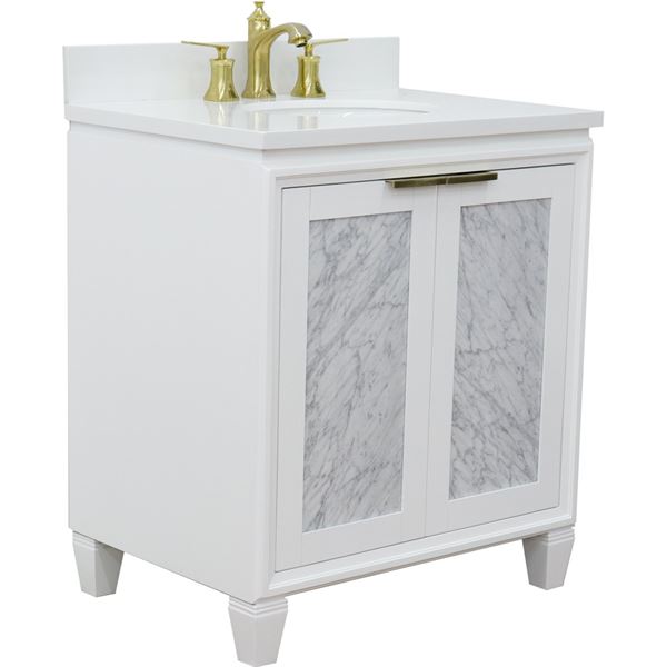 31" Single Sink Vanity in White Finish With White Quartz With Oval Sink
