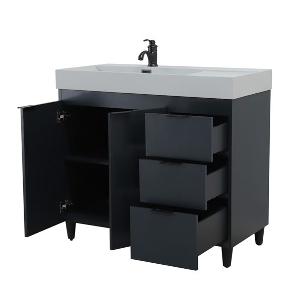 39 in. Single Sink Vanity in Dark Gray with Light Gray Composite Granite Sink Top