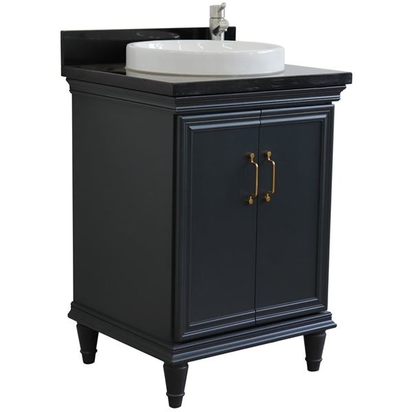 25" Single vanity in Dark Gray finish with Black galaxy and round sink