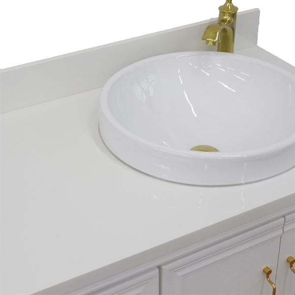 37" Single vanity in White finish with White quartz and round sink- Right door/Right sink