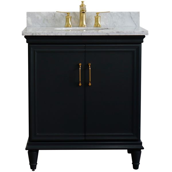 31" Single vanity in Dark Gray finish with White Carrara and oval sink