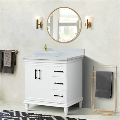 DISCONTINUED : 37" Single Vanity in White Finish with White Engineered Stone Top
