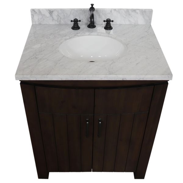 30 in. Single Sink Vanity Rustic Wood White Marble Top