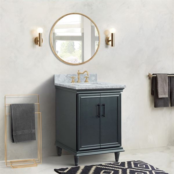 25″ Single Vanity in Dark Gray Finish with White Carrara and Rectangle Sink