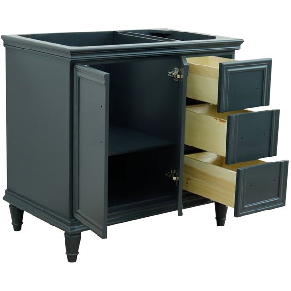 37" Single Vanity in Dark Gray Finish with Gray Granite and Rectangle Sink- Left Door/Left Sink