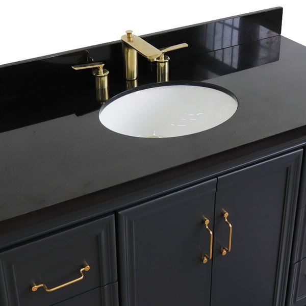 49" Single sink vanity in Dark Gray finish with Black galaxy granite and and oval sink
