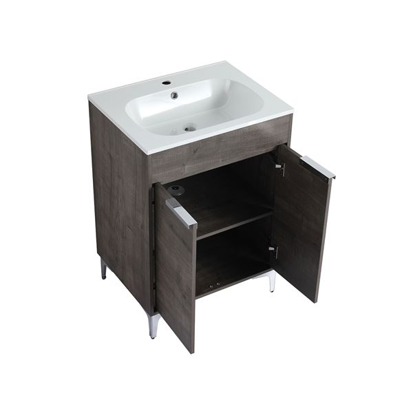 24 in. Single Vanity in Gray Oak finish with Solid Surface Resin White Sink