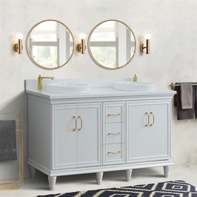 Forli 61 in. Double Sink Vanity in White Finish with White Engineered Stone Top, Round Sinks