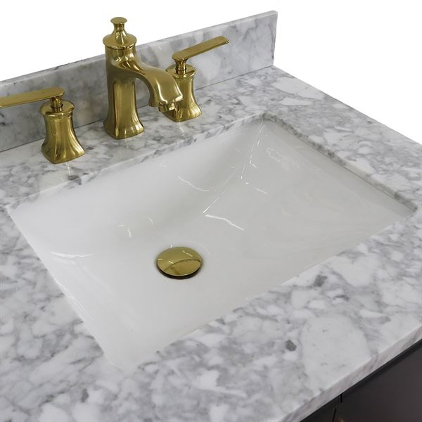 61" Double sink vanity in Dark Gray finish and White carrara marble and rectangle sink