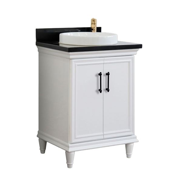 25" Single Vanity in White Finish with Black Galaxy and Round Sink