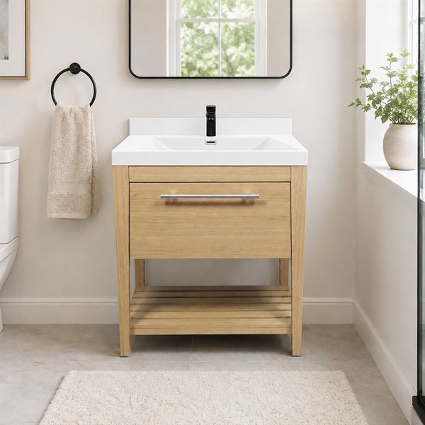 31.5" Single Sink Vanity In Neutral Finish with White Composite Granite Top