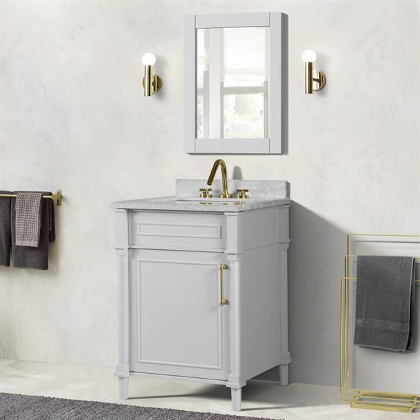 Napa 24 in. Single Vanity in White with White Carrara Marble Top with Gold Hardware